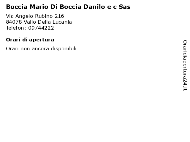 Orari di apertura Boccia Mario Di Boccia Danilo e c Sas Via